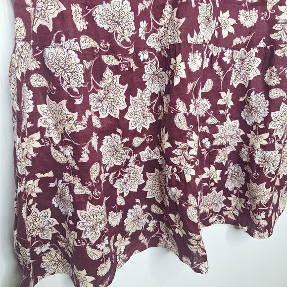 J. Jill Love Linen Sleeveless Top Medium Burgundy  Floral Tiered Boho Babydoll - Picture 5 of 9
